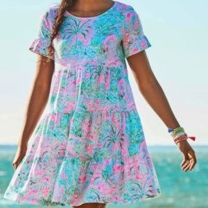 EUC  LILLY PULITZER JODEE FLORAL PRINT DRESS IN BALI BLUE SPOTTED ON WORTH XXL